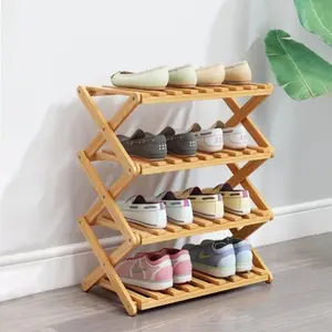 Bamboo 4 Tier Portable Folding Shoe Rack - Compact Design for Easy Storage and Organization