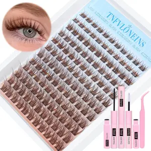 Brown Lash Clusters Kit Natural Eyelash Clusters Fluffy Lash Extension Kit Wispy Eyelash Extension Kit Matte Brown Cluster Eyelash Extensions 8-16mm Individual Lashes Clusters