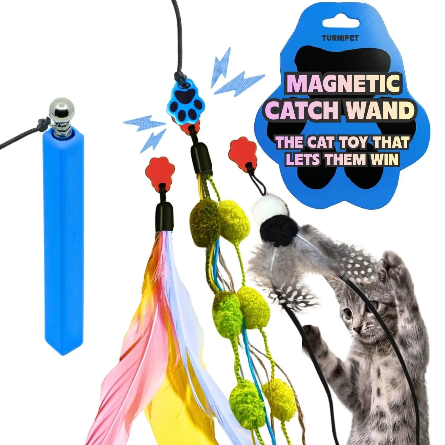 Magnetic Catch Wand V2 - The Cat Toy That Lets Them Win | Interactive Telescoping Cat Wand, Magnetic Catch & Release, 3 Toy Attachments, Durable Paracord, Ergonomic Handle