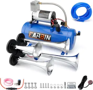 Train Horn for Truck 178DB Super Loud Air Horns 4 Trumpet Horns Kit with 150 PSI 12V Air Compressor 6L Air Tank for Truck Car Jeep SUV Train Boat (1.6 gal 12V Blue Air Horn Kit)
