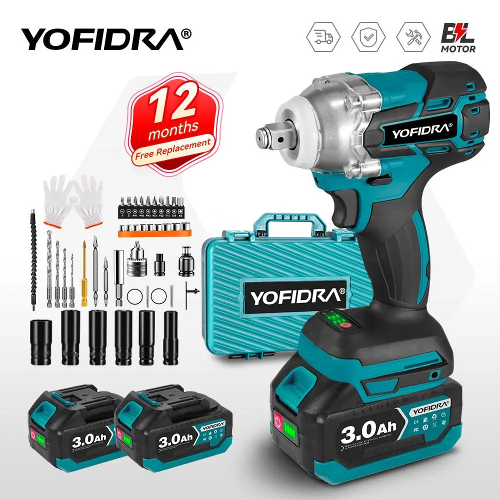 Yofidra Brushless 520N. M Cordless Electric Impact Screwdriver 1/2 Inch Electric Key Screwdriver Repair Tool for Battery 21V 18V