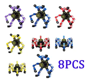 8PCS Fidget Spinners DIY Deformable Robot Fingertip Toys Decompression Spinner Stress Relief Mechanical Chain Toy Deformable Creative Mechanical Gyro Toys for Kids Adults stuffer bulk