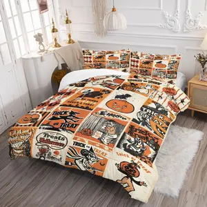 2/3Pcs Halloween Themed Comforter Bedding Set for Scary Home Bedroom Decor, Spooky Comforter Set for Festive Nights, Soft and Cozy Breathable Fabric, Suitable for All Seasons