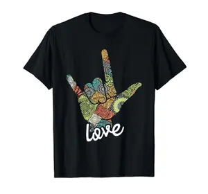 Love - ASL Interpreter Hand Sign Language Translator T-Shirt, Black Classic Menswear Casual Shortsleeve Top Blazer Cardigan Leggings Loose Sweatshirt