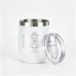 Personalized 12oz Stainless Steel Wine Tumbler With Lid- 1 Count, Double Wall Insulated Travel Coffee Tumbler, Custom Tumbler Cups For Wedding, Party, Gathering, Travel, Office, Gifts-White