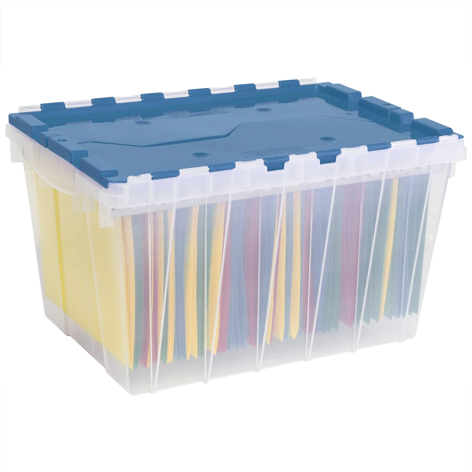 Akro-Mils KeepBox 12 Gal Plastic Storage Bin, Stackable Tote w/ Lid, Clear/Blue