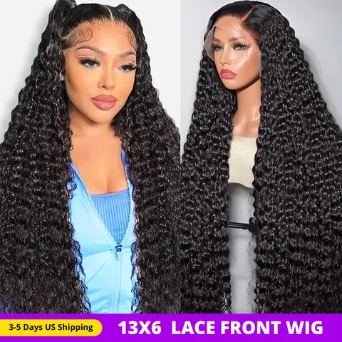 13x6 Deep Wave Lace Front Wig Human Hair 180 Density Pre Plucked Transparent Lace Wig For Women