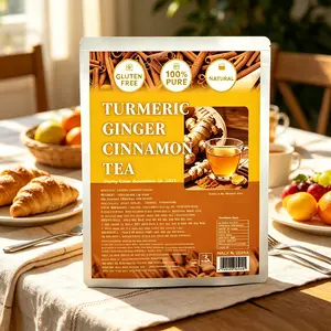 Turmeric Spiced Herbal Tea Bags, 60-Count Value Pack with Ginger & Cinnamon - 100% Natural Pure Powdered, Additive-Free, Allergen-Free (Dairy, Sugar, Gluten), Vegan, Keto, Decaf Tea Bags for Christmas, Caffeine Free