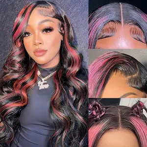 gk 30-Inch 13x6 Ombre Pre-Plucked 1B/Pink Body Wave Highlight Lace Front Wig, 180% Density Glueless Frontal Wig
