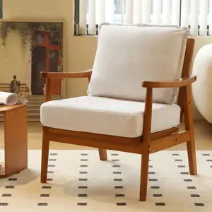 Cute Accent Armchair with Solid Wood Frame, Soft Fabric Cushion, Cozy Living Room Chair, Comfy Reading Chair for Bedroom, Apartment, Waiting Room, Balcony, White, Dining Room Chairs for Kitchen, Dining Room, Living Room, Restaurant Style Seating