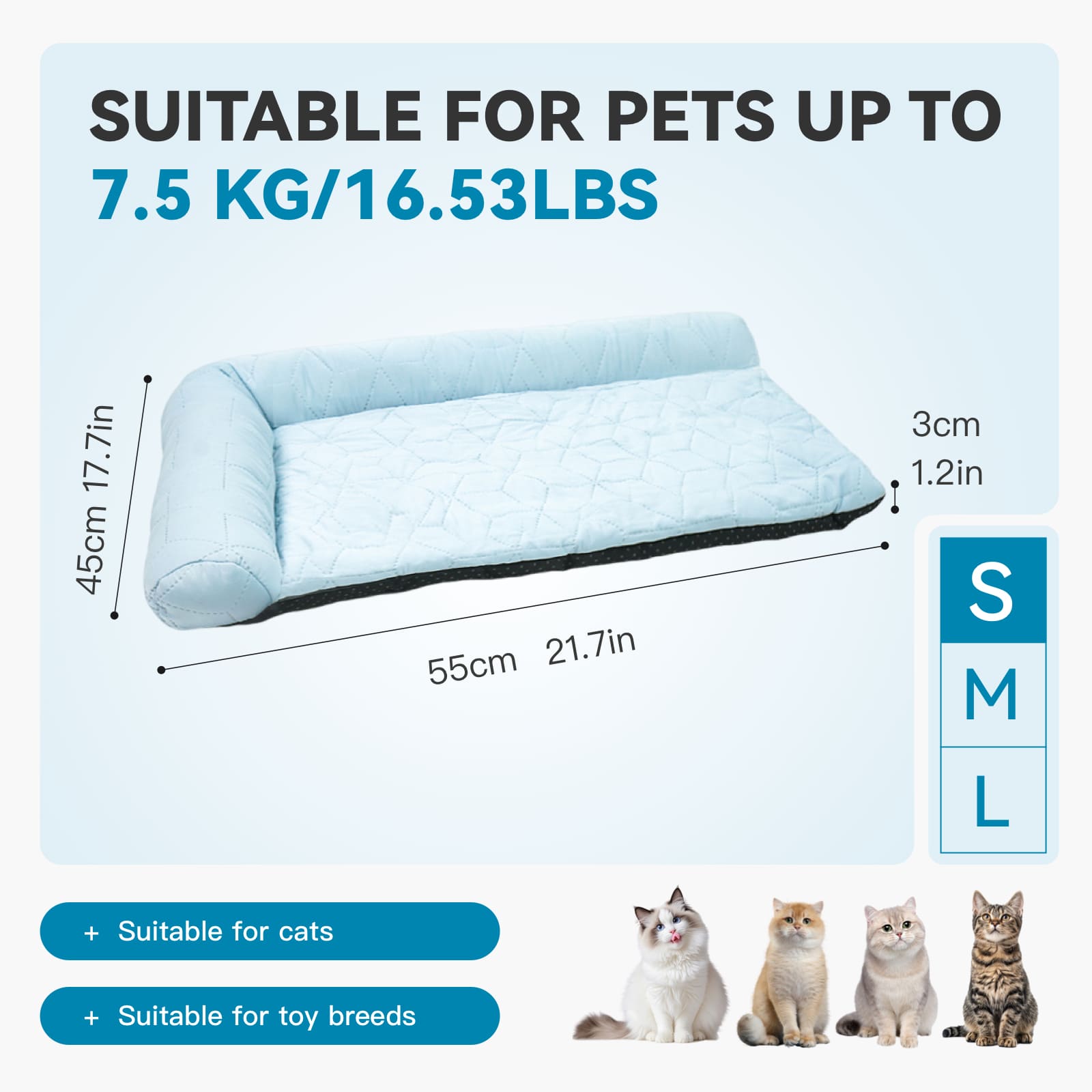 Elevated Large Cooling Dog Bed with Neck Support Headrest - Instant Cooling Silk Fabric, Washable Anti-Slip Mat, Portable Built-In Pillow for Small to Large Dogs & Cats Up to 40lbs (Summer Use)