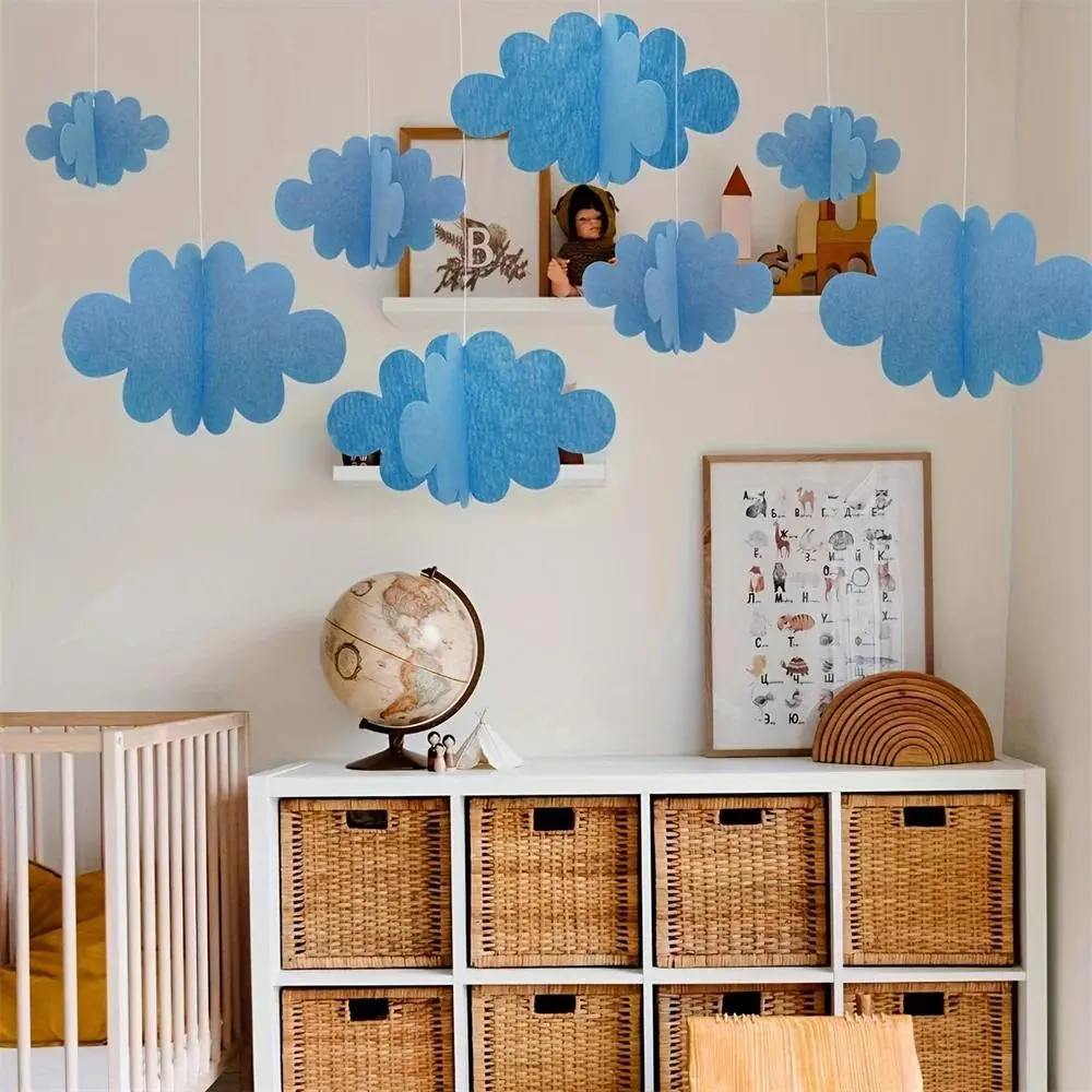 16pcs/set felt party banners, 3D blue/white cloud decorations suitable for room ceilings, party decorations