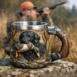 Hunting Dog & Duck 3D Sculpted Mug, Gun-Handle Stainless Steel Coffee Cup for Hunters, Outdoor Lovers & Camping outdoorfun