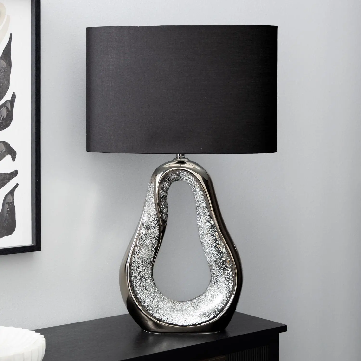 Ceramic  Tear Drop Room Table Lamp with Mosaic Mirror, 17" x 8" x 28"