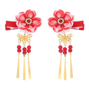 Gatuida Japanese Kimono Flower Hair Clips Japanese Style Traditional Cherry Blossom Barrettes Tassel Hairpins Wedding Hair Accessories for Women