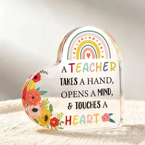Teacher Appreciation Gifts Heart Acrylic Keepsake Plaque Inspirational Mentor Thank You Gift Desk Decor Decorative Table Sign Birthday Token for Coach
