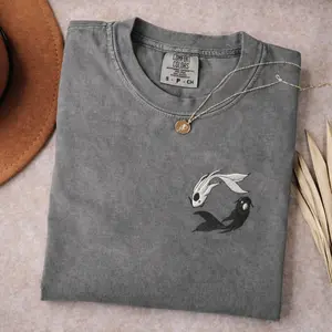 Embroidered Comfort Colors Moon Spirits  Tee – ATLA-Inspired Northern Water Tribe Shirt, Ocean and Moon Spirits, Koi Fish Yin and Yang Anime Shirt