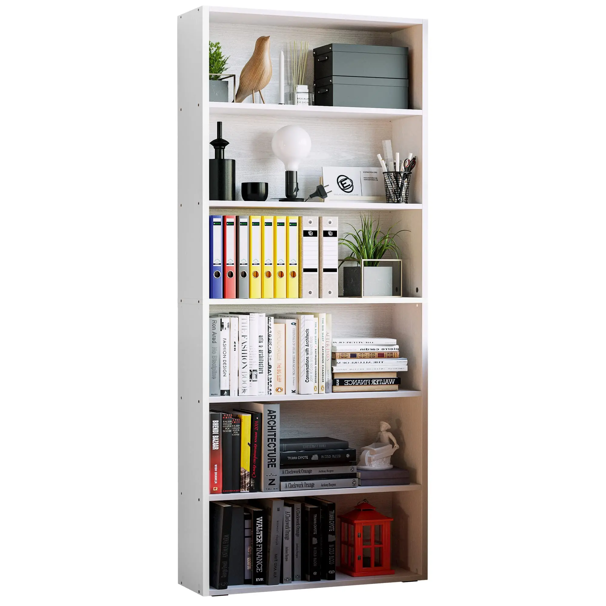 Farmhouse Wooden Bookshelf Set - 6-Tier Floor-Standing Open Shelves with Arched Base (62.8" H x 23.82" W x 9.25" D) and 5-Tier 53" H Open Room Storage Rack, Suitable for Living Room, Study