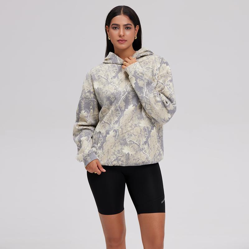 OQQ Womenswear Camo Printed Hoodies Oversized Sweatshirt Long Sleeve Casual Top Fall Trendy Pullover Hoodie with Pocket