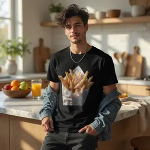 3D Hyper-Realistic Golden French Fries T-Shirt| Ultra Realistic Crispy Fries Print, 100% Cotton Streetwear