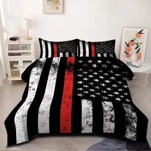 2/3Pcs American Flag Style Quilted Comforter Set, Thickened and Fluffy Comforter Core, Soft and Breathable, Suitable for All Seasons, Personalized Style Bedroom Warm Bedding Set.