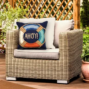 Lush Decor FRONTPORCH Indoor/Outdoor Handmade Pillow - Traditional Graphic Casual Beach Accent (Ahoy) Lush Decor FRONTPORCH Indoor/Outdoor Handmade Pillow - Traditional Graphic Casual Beach Accent (Ahoy)