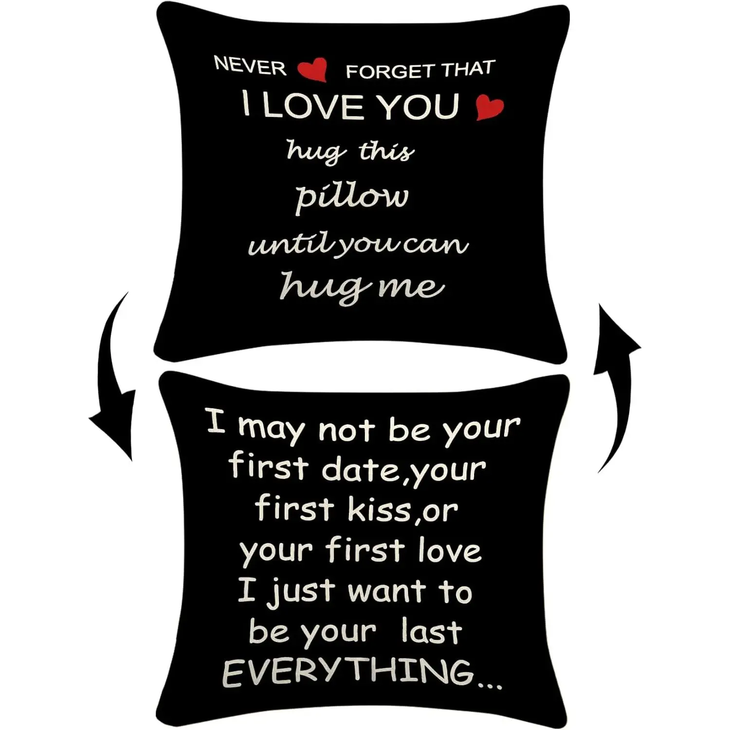 Never Forget That I Love You HUG This Pillow Until You Can HUG Reversible Decor Throw Pillow Case Decor for  Bedroom, 18'' x 18'' Pillow case, Gifts Long Distance Relationship, Boyfriend (black)