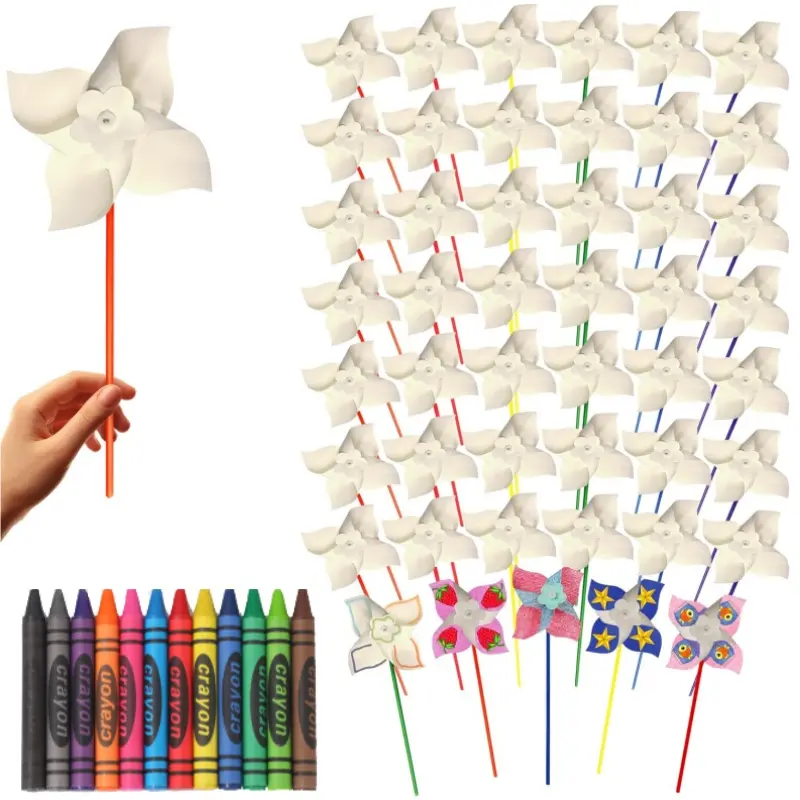 Child-Friendly 24-Piece DIY Blank Paper Windmill Kits with 12 Crayons, Kids’ Art Activity Supplies for Birthday Parties, Supports Creative Play & Artistic Expression, Diy Kits, Unleashes Creativity