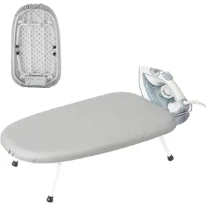 Compact Foldable Tabletop Mini Ironing Board Thick Steel Tube with Heat Resistant Cover Iron Rest for Dorms Apartment and Travel (Grey)