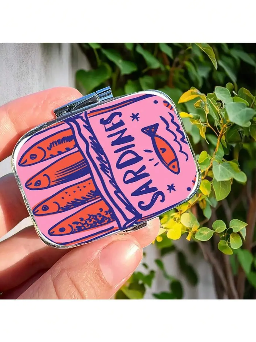 1pc Retro Whimsical Sardine Pill Box Storage Box - 2 Compartment Metal Storage Box With Cute Fish Design, Portable Travel Storage Box For Pocket, Wallet And Home Use, Unique Gift Idea, Wallet Pill Box, Fun Design, Durable Structure
