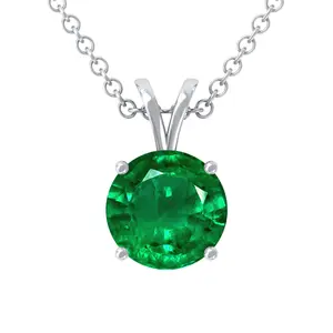 Emerald RoundSolitaire Pendant - (14k White Gold)- P44807REEM