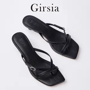 Girsia Women's Kitten Heel Sandals Lace Up Square Toe Open Toe Low Heel Sandals Comfortable Sexy Heels for Wedding Party Prom Faux Waxed PU Leather Non Slip Rubber Sole