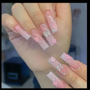 24 pieces long coffin press on nails with rhinestones and butterfly, Nail Care