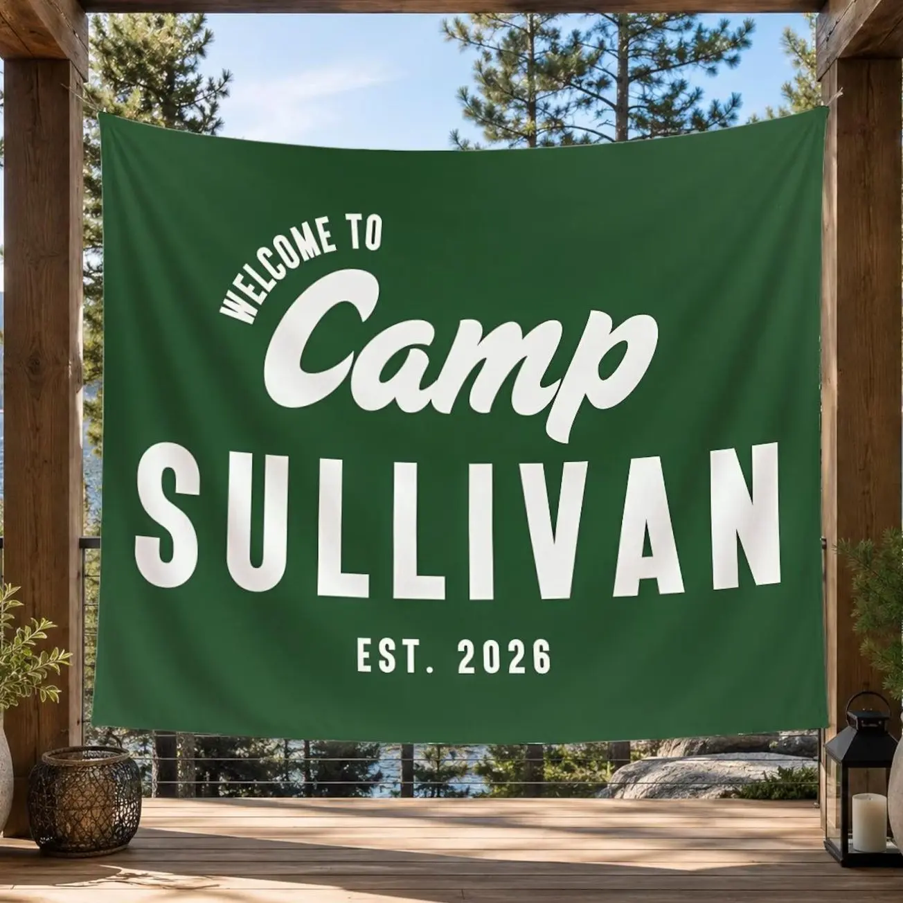Camp Bach backdrop personalize banner camping bachelorette decor cabin theme bridal shower custom welcome sign joint bachelor party tapestry