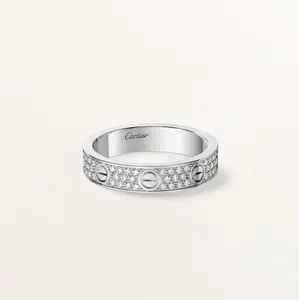 Pre-owned Cartier love collection love ring small model 4mm band full paved white gold