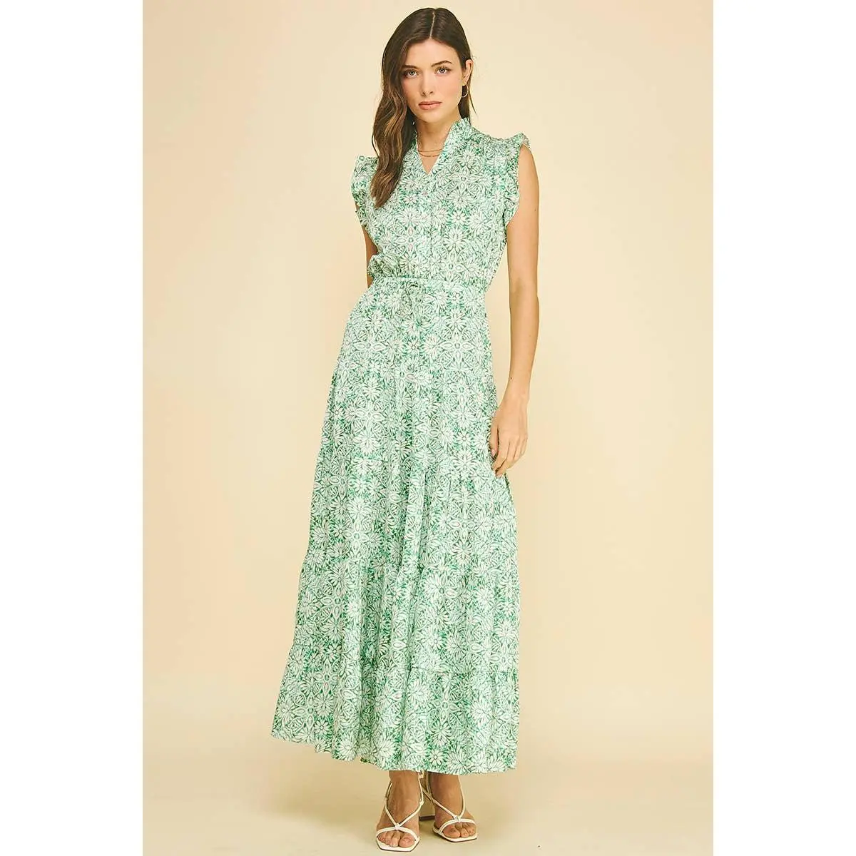 Mariah - Mint Floral Tiered Maxi Dress