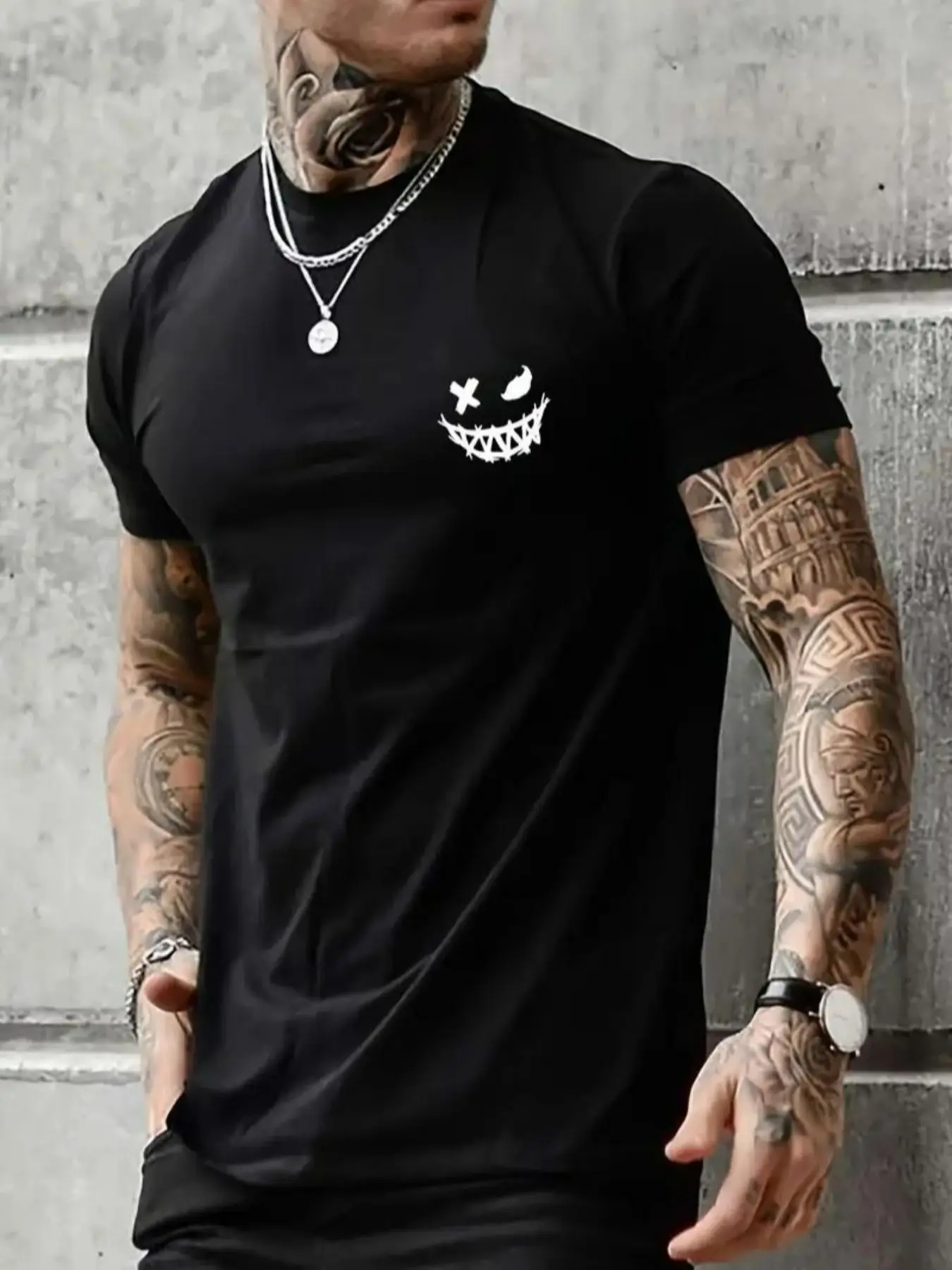 Men's Regular Fit Casual Cartoon Print Round Neck Tee, Short Sleeve T-Shirt for Men, Casual Comfy Knitting Top for Summer