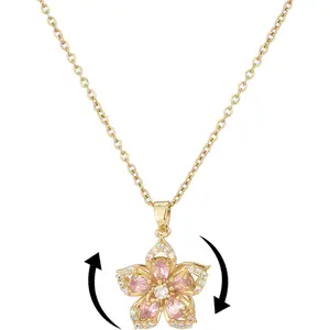 Flower Necklace for Women Gold Dainty Fidget Necklace Rotatable Crystal Silver Blossom Pendant Necklaces Adjustable Spinning Fidget Necklaces Redbud Flower Choker Funny Summer Jewelry