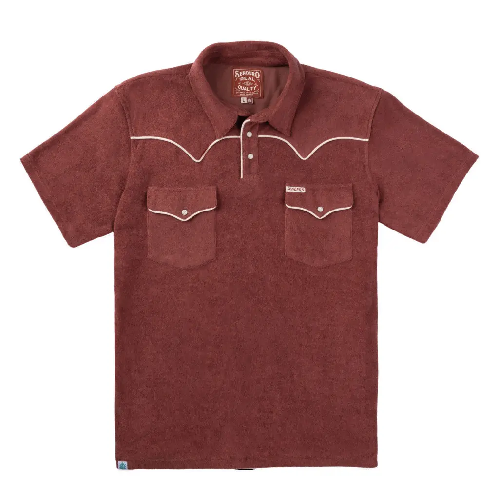 Sendero Provisions Co. Men's Cantina Vintage Western Polo Shirt - 100% Soft Cotton Terry Cloth Short-Sleeve Top with Classic Pearl Snaps, Yokes, Pockets, Collared Neck, Authentic Cut, Casual Western Style