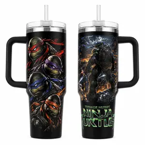 Ninja Turtles Squad 40oz Insulated Tumbler with Handle,TMNT 30oz Tumbler No Handle 90s Mutant Brothers Travel Mug, Martial Arts Turtle Double Printed Vacuum Flask, Gift for Movie Fans, Heavy Duty Stainless Steel Cup with Straw
