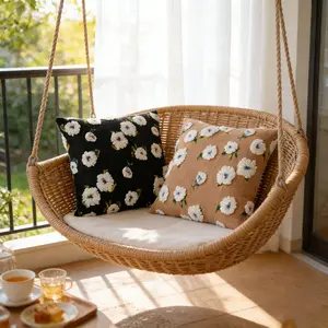 Three-Dimensional Camellia Jacquard Pillow Cover, Woolen Floral Pattern Cushion for Living Room Sofa Waist Pillow Bed Headrest, No Filler Included