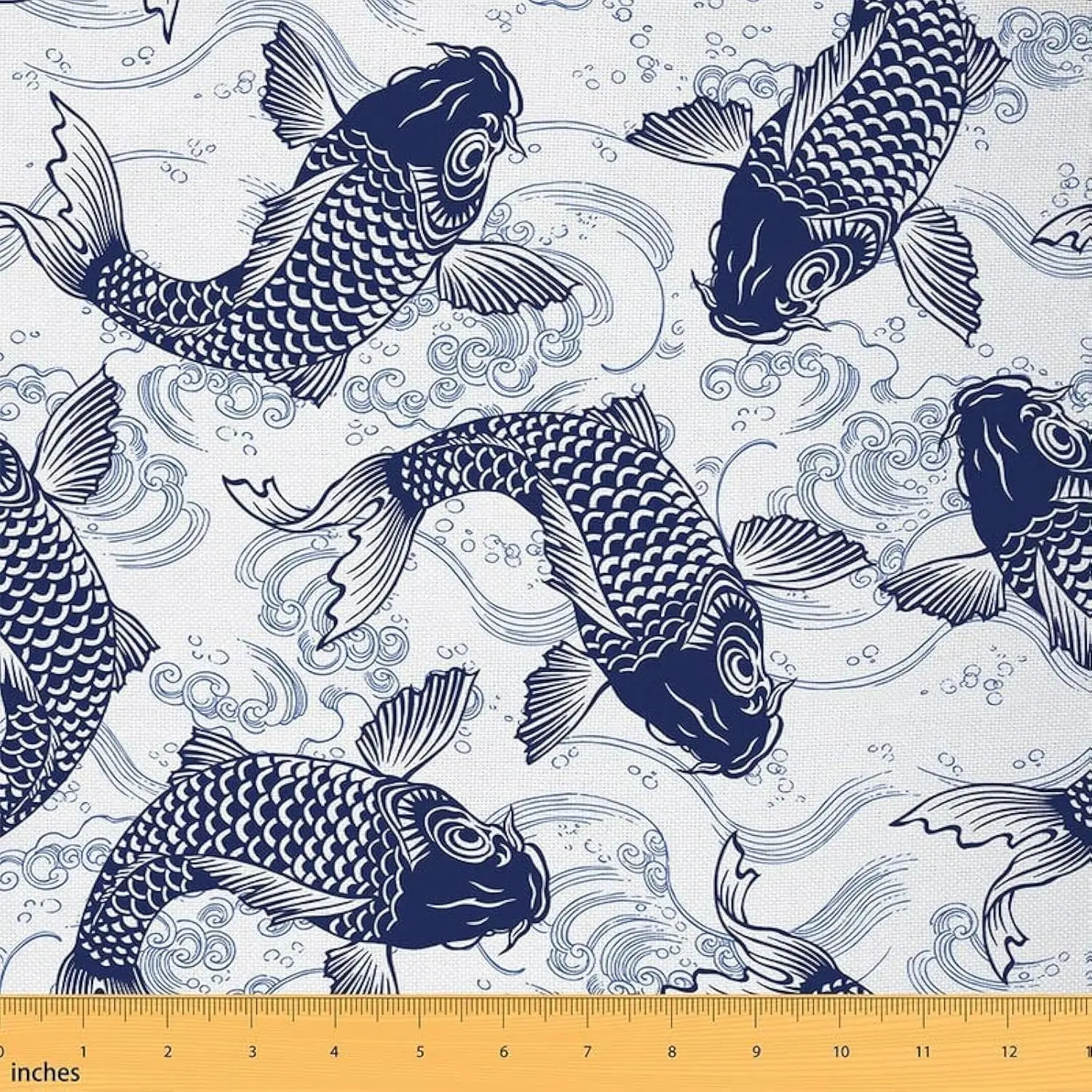 Japanese Koi Upholstery Fabric by The Yard,Ocean Wave Hokusai Reupholstery Fabric,Exotic Carp Fish Marine Sea Print Decorative Waterproof Fabric, Durable Fabric, Koi Pattern