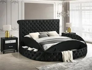 Crown Mark 5202BK Danbury black colored fabric tufted round queen storage bed
