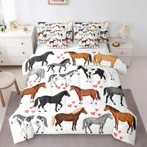 Galloping Horse Comforter Set,Farm 7-Piece Bed in A Bag,Cute Safari Animal Sheets and Pillowcases,Cowboy Cowgirls Bedding Set,Room Decor