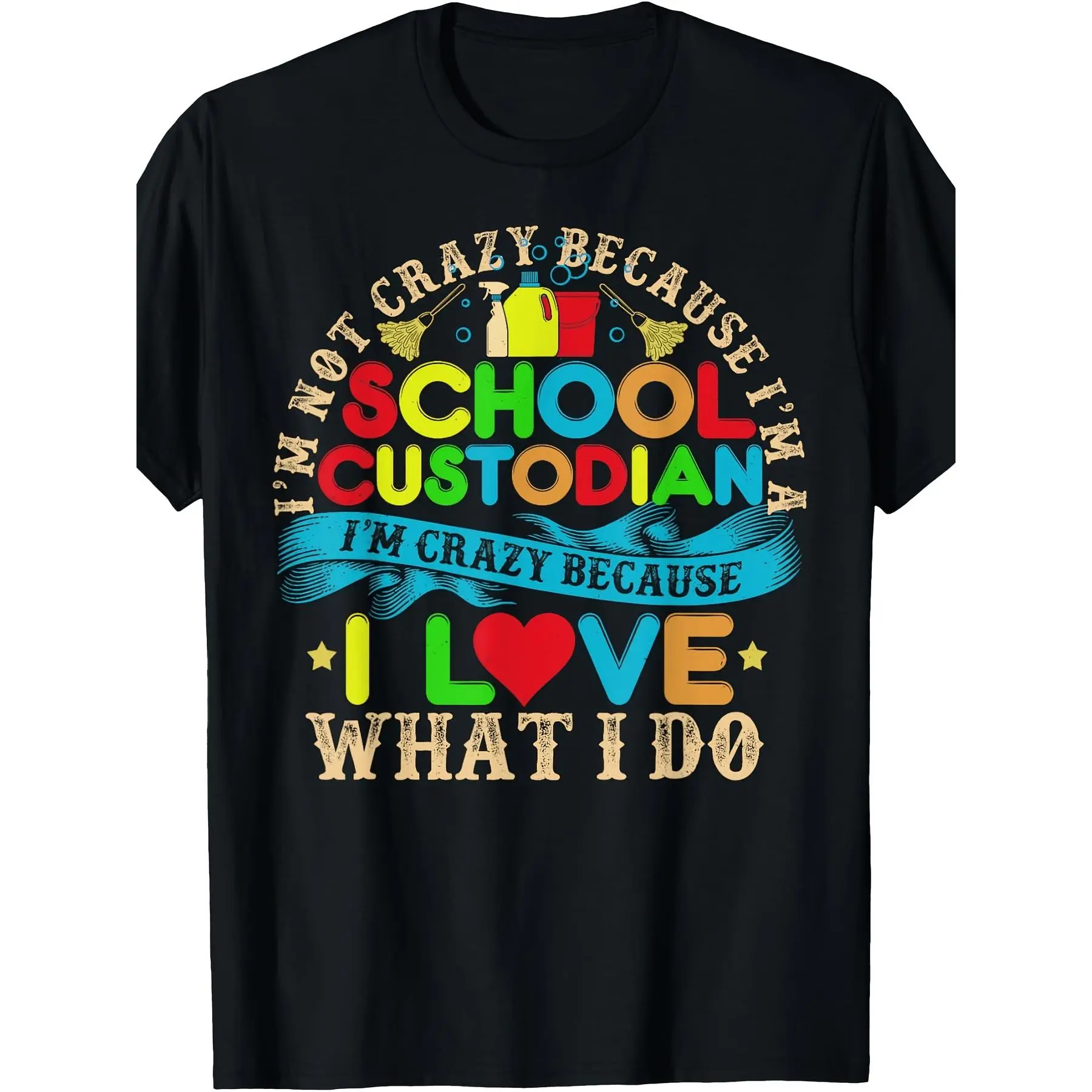 Men's Oversized Graphic Tee, Vintage Casual Short-Sleeve Top in 100% Cotton with Funny School Custodian Print