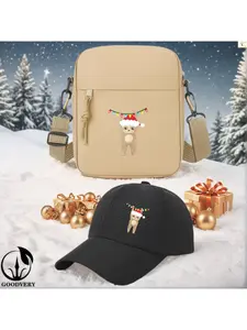 2pcs Festive Sloth Celebrating Christmas Print, Unisex Baseball Cap & Crossbody Bag, Men's and Women's Fashion Street Suit, Unisex Sportswear, Unique Gift Ideas, Adjustable Polyester, Casual Outdoor Sports Accessories