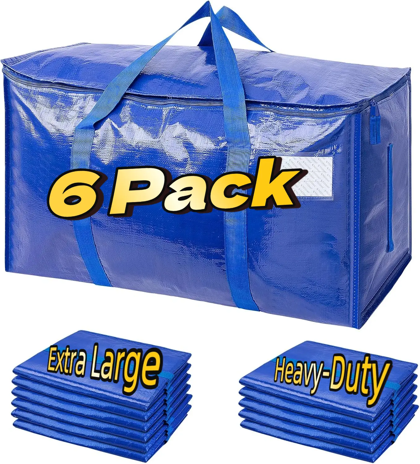 6 Pack Extra Heavy Duty Moving Bags Large Storage Totes with Zipper Handles 6-Pack Extra Heavy Duty Large Moving Bags with Strong Zipper  main image 3