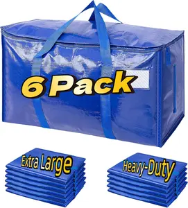 6 Pack Extra Large Blue Moving Bags with Label up to 24 Gallon Durable Bag with Strong Handles and Zipper Moving Boxes Alternative for College Packing, Holiday Décor Home organiser Housewarming Gift Ideals