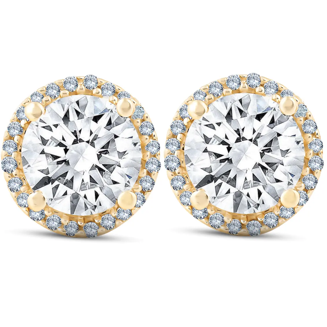 2 1/5 Ct Diamond Halo Screw Back Studs 10k Yellow Gold Moissanite
