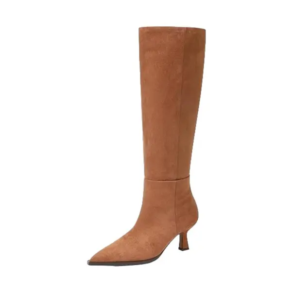 Knee High Boots for Women Black Boots Pointy Toe Kitten Heels Wide Calf Boots Stiletto Boots